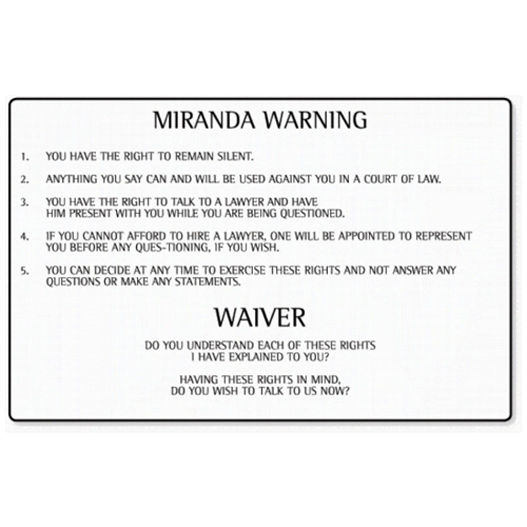 Free Printable Miranda Warning Card